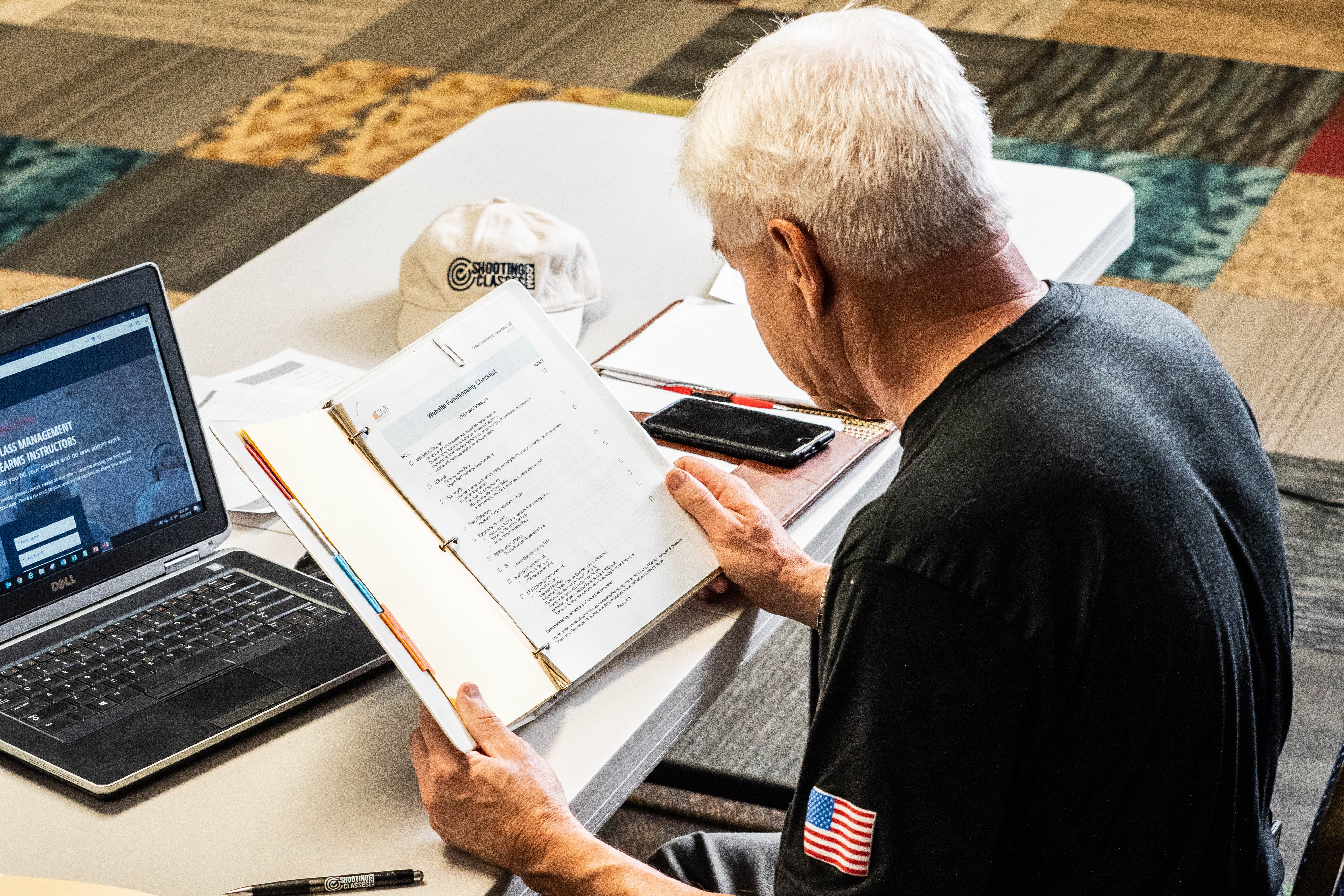 Firearms instructor working on marketing